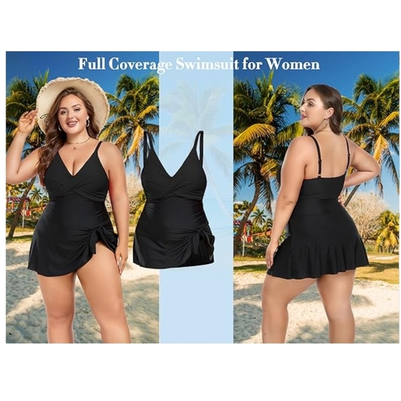 MFAVIP - 3X Elegant Black Women's Swim Dress - Picture 2 of 10